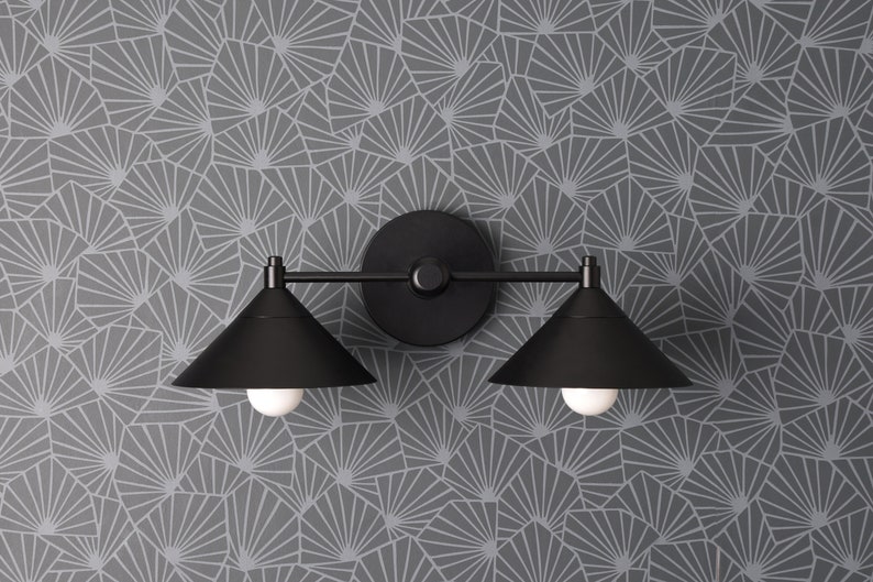 Double Light Wall Sconce Matte Black Mid Century Modern Etsy