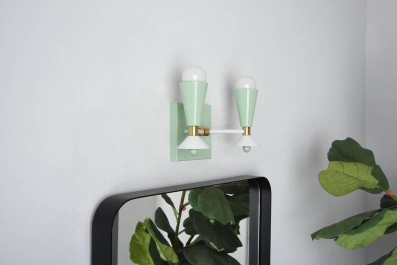 Double Light Wall Sconce Modern Black & Brass Mid Etsy