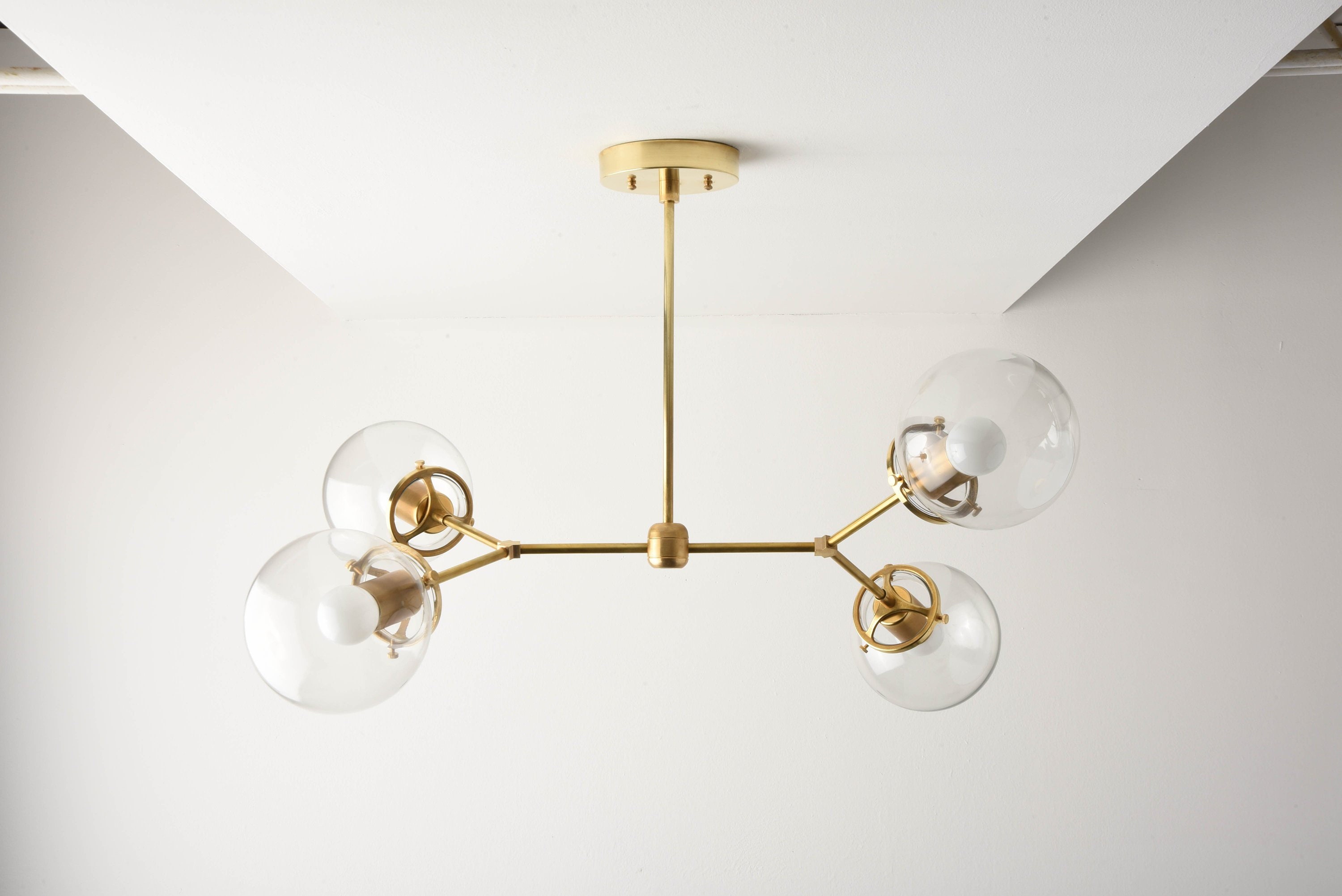 Modern Globe Chandelier Sputnik Chandelier Raw Brass Mid Century