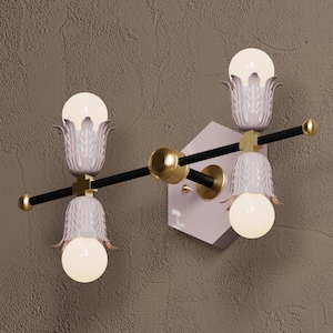 Vanity Lighting Wall Sconce 4 Light Vanity Fixture Brass Maximalist Mid Century Floral Details Bathroom Hexagon - UL Listed [ALICE]