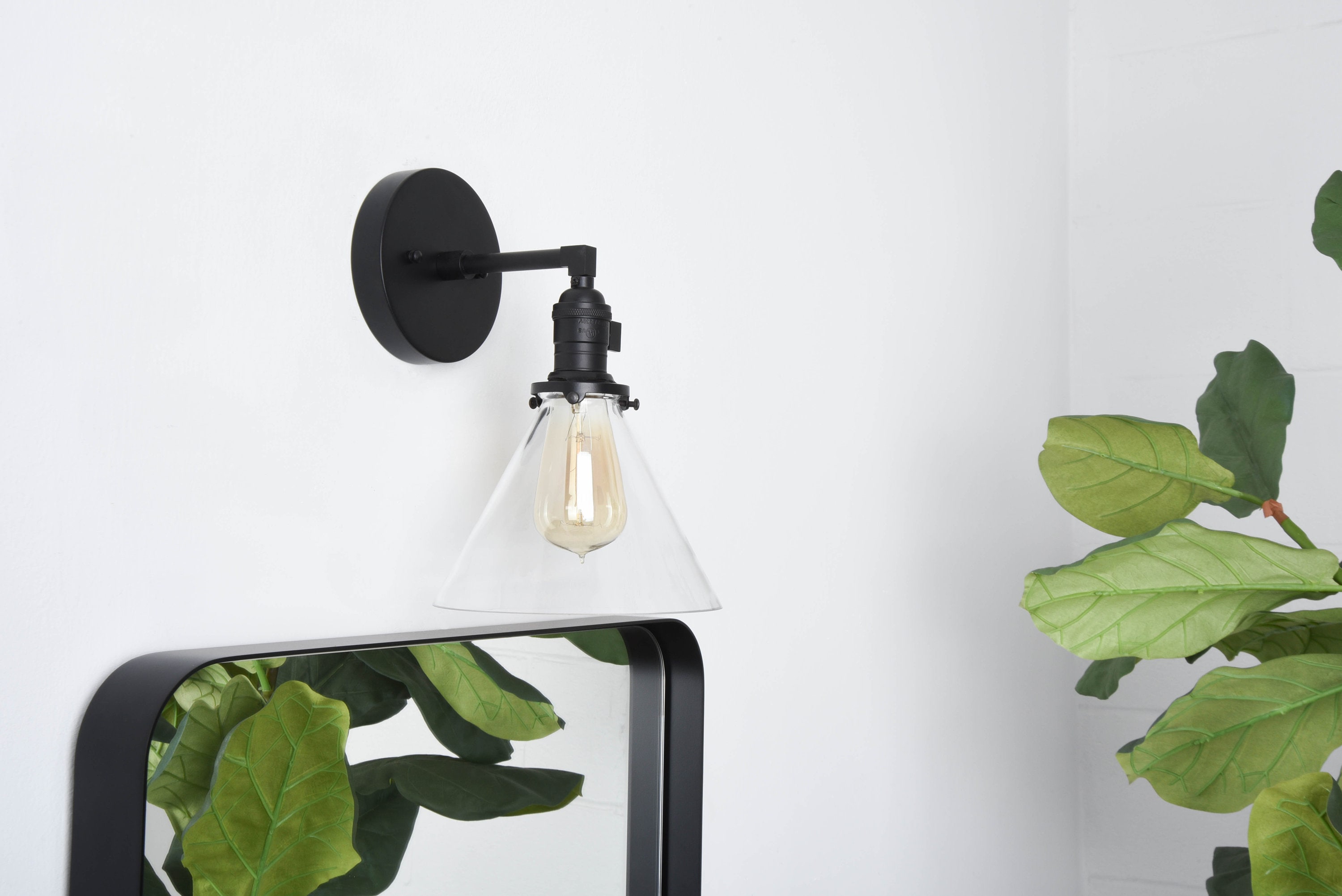 department store Vanity Sconce Matte Black Mid Century Modern Cone Wall Sconce Handmade in U.S.A