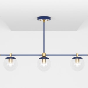 Helderglazen bol lineaire kroonluchter hangende armatuur Maximalist Mid Century Modern plafondverlichting binnen UL vermeld SIOUX Navy Blue & Brass