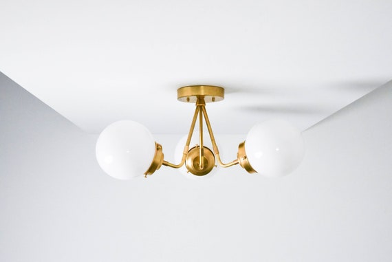 Semi Flush Ceiling Light Raw Brass Mid Century Etsy