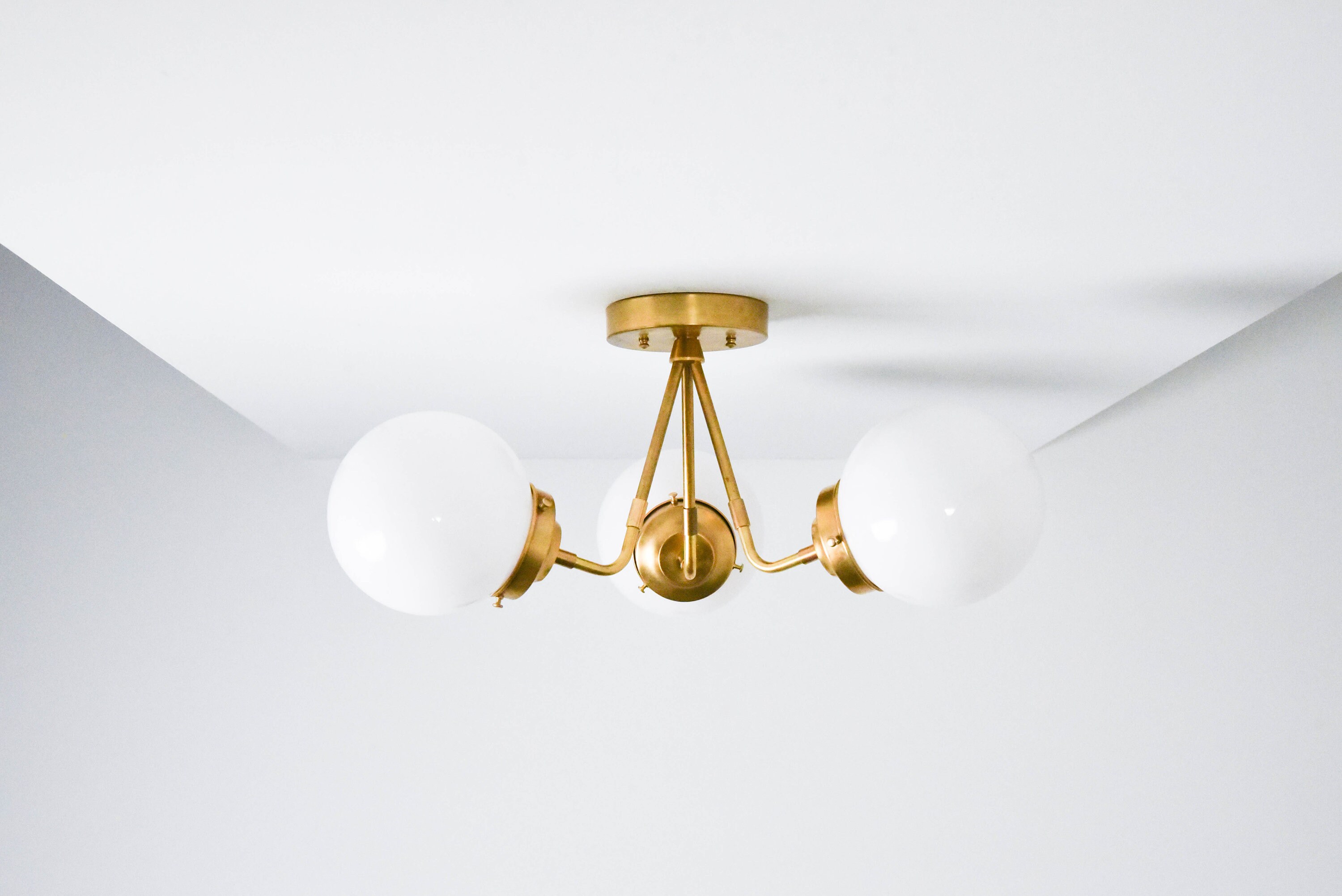 Semi Flush Ceiling Light Raw Brass Mid Century Modern Glass Globe Lighting Ul Listed Fresno