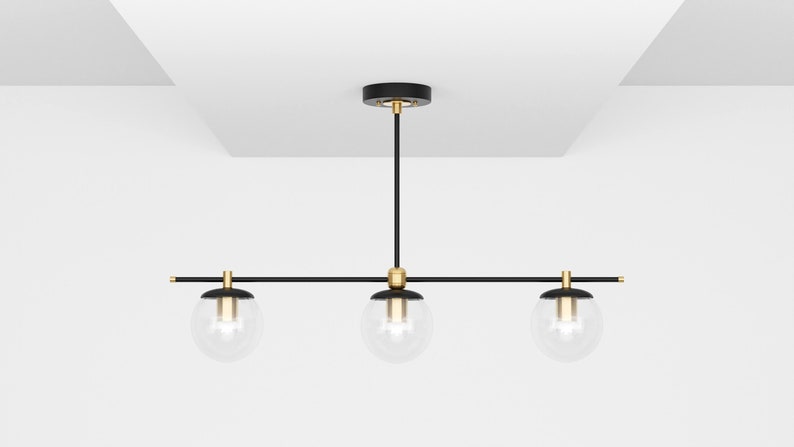 Helderglazen bol lineaire kroonluchter hangende armatuur Maximalist Mid Century Modern plafondverlichting binnen UL vermeld SIOUX Black & Brass