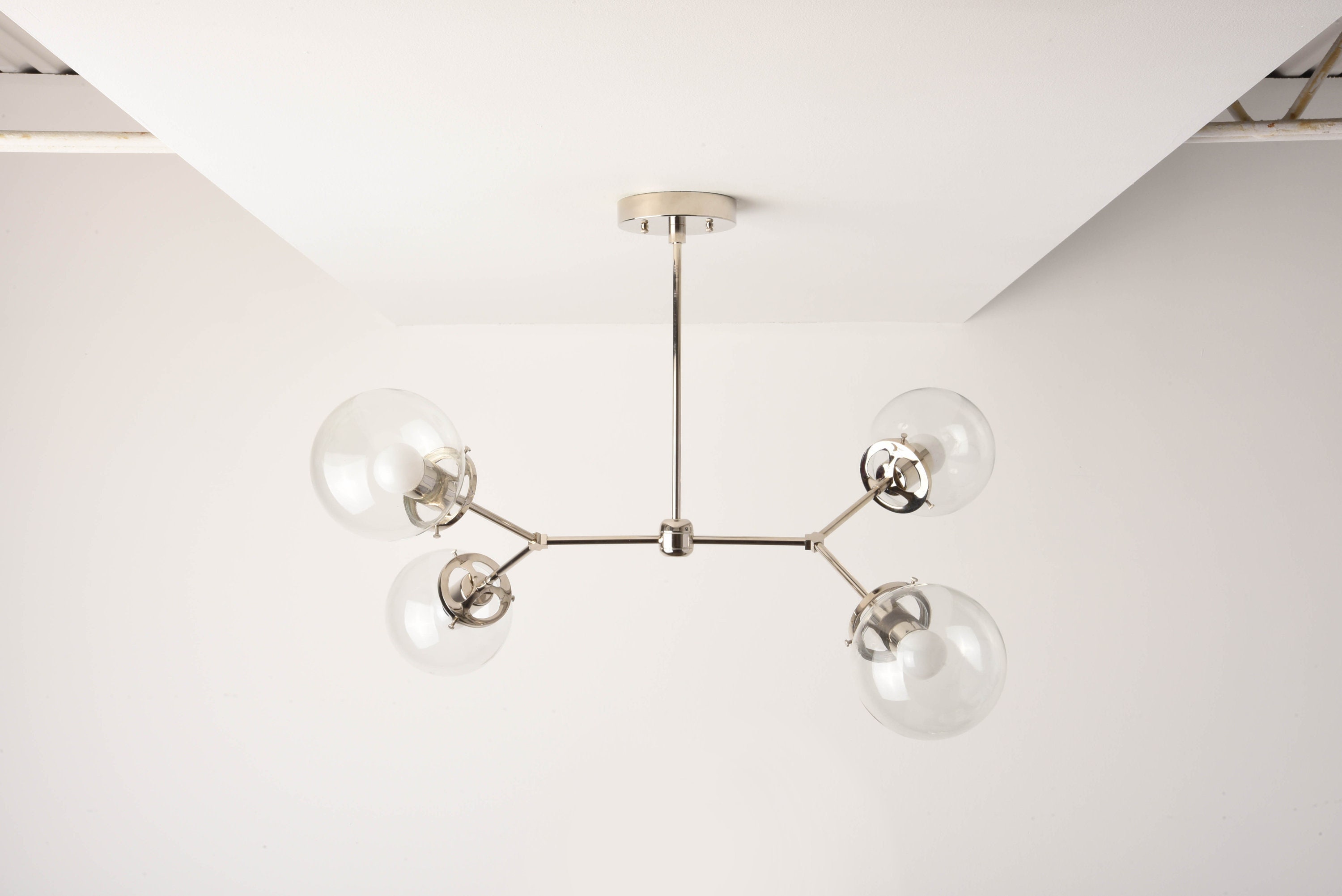 Atlanta Chandelier Polished Nickel Mid Century Industrial Atlanta Chandelier Polished Nickel Mid Century Industrial Modern Sputnik 2 Arm 4 Light 6 Inch Clear Globe Ul Listed