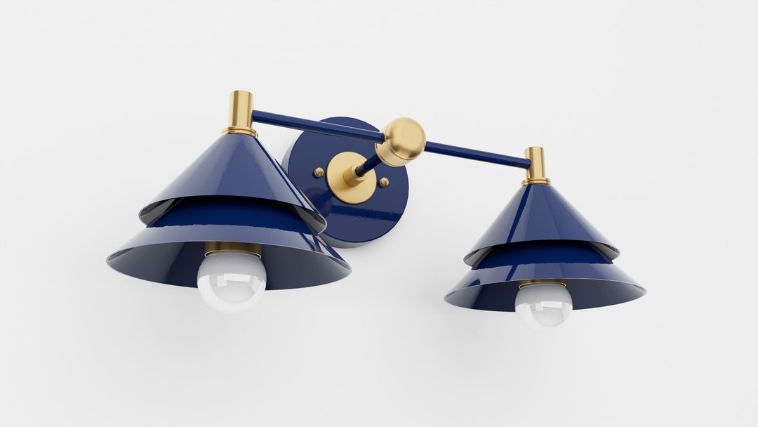 Vanity Lighting Wall Sconce 2 Light Vanity Fixture Navy Blue & Brass ...