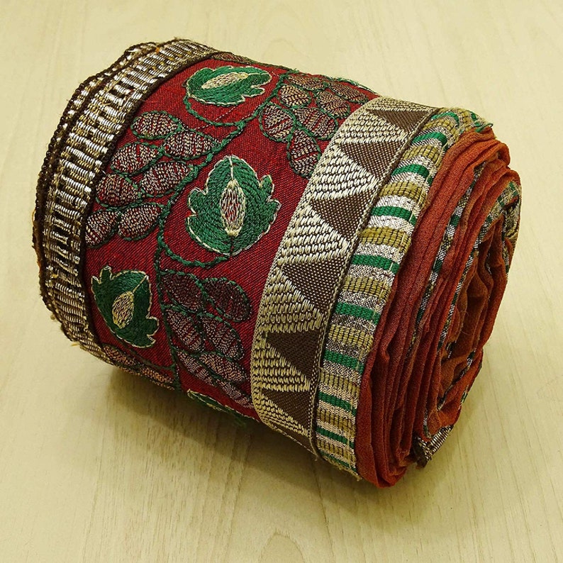 Ribbon Fabric Trim Sewing Used Sari Border Vintage Red Maroon Fabric Trim MIN-SW-VB18013A Trim By The Yard