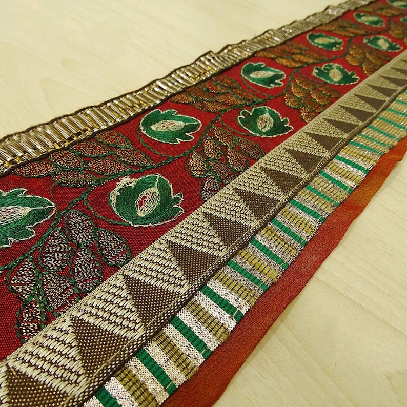 Ribbon Fabric Trim Sewing Used Sari Border Vintage Red Maroon Fabric Trim MIN-SW-VB18013A Trim By The Yard