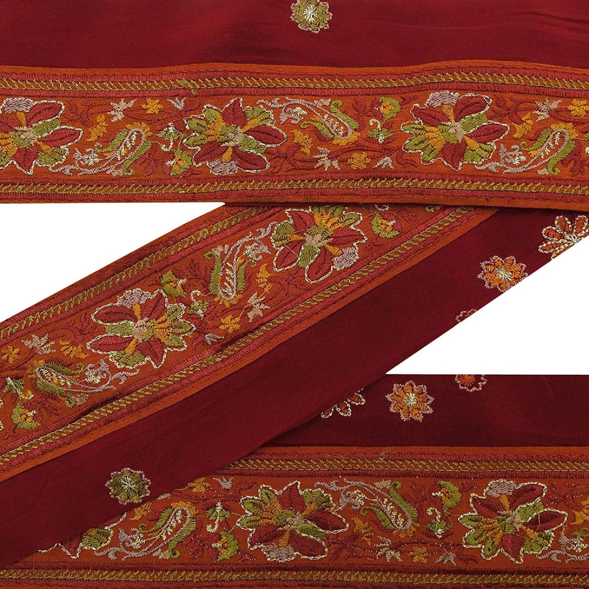 Vintage Saree Border Indian Craft Trim Hand Beaded Embroidered Ribbon Lace Rust Vintage Saree Border Indian Craft Trim Hand Beaded Embroidered Ribbon Lace Rust