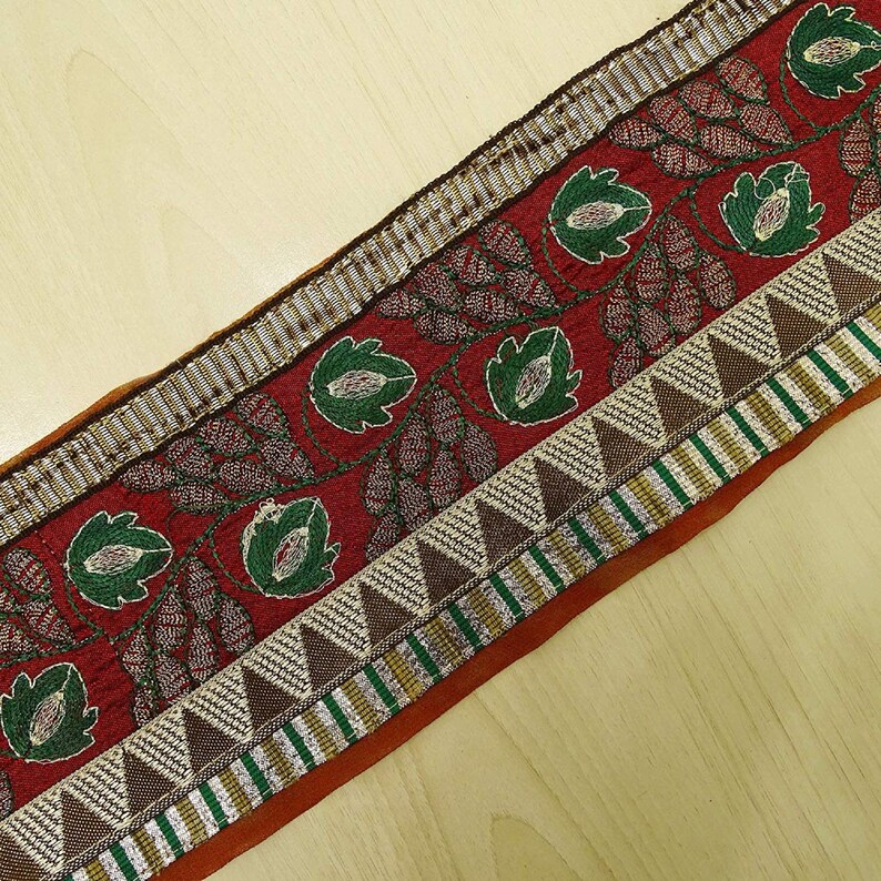 Ribbon Fabric Trim Sewing Used Sari Border Vintage Red Maroon Fabric Trim MIN-SW-VB18013A Trim By The Yard
