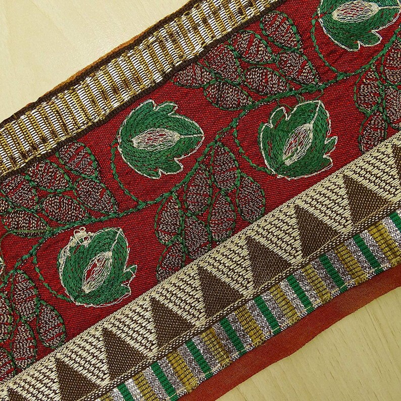 Ribbon Fabric Trim Sewing Used Sari Border Vintage Red Maroon Fabric Trim MIN-SW-VB18013A Trim By The Yard