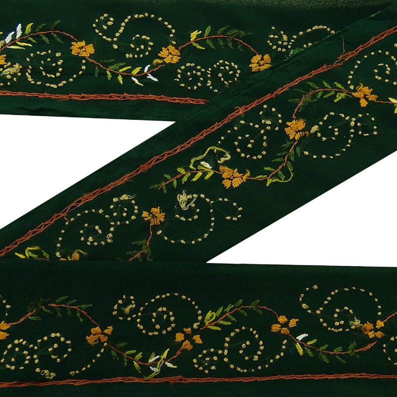 Vintage Sari Border Indian Craft Trim Embroidered Sewing Ribbon Lace Green