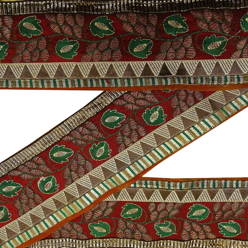 Ribbon Fabric Trim Sewing Used Sari Border Vintage Red Maroon Fabric Trim MIN-SW-VB18013A Trim By The Yard