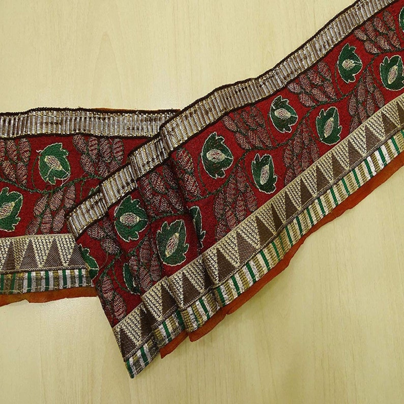 Ribbon Fabric Trim Sewing Used Sari Border Vintage Red Maroon Fabric Trim MIN-SW-VB18013A Trim By The Yard