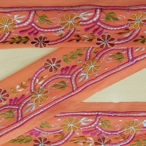Vintage saree Border Embroidered Indian Recycled Sari Purple Sewing 1YD Trim