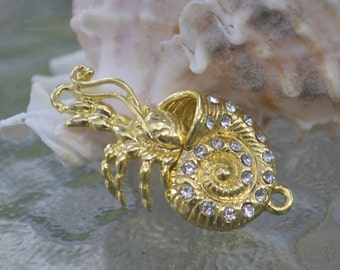 Hermit Crab Magnetic Clasp. (M02G) Original Design and New Arrival: gold plated with rhinestones. Ocean lover must see!!