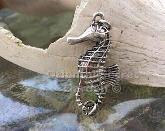 Seahorse lobster clasp, silver plated, double sides, (L02S), 1 3/4 x 3/4 inches, Original design and copyrighted! New arrivals!