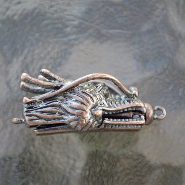 Dragon Pinch Clasp, On and Off bar in mouth, copper plated, Original Design and copyrighted, Simple, Plain with nice details!(P01C)