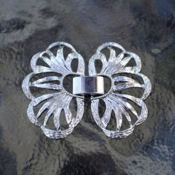 Butterfly shape,  watch buckle style clasp. (W04S) Silver plated metal with easy on and off clasp. Good for necklace or bracelet. (Large)