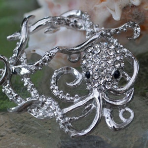 Octopus Toggle Clasp, silver or copper plated, rhinestones on body, (T02S) Original Design and copyrighted, Ocean lover must see!!