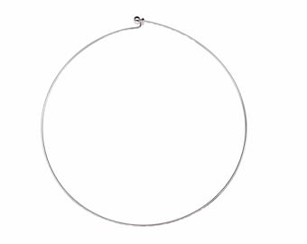 Silver plated round metal wire choker necklace: 17 1/2, 17 or 19in long, 1.5 mm thickness, end metal ball screws off/on for pendant or beads