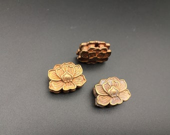 3 cuentas de flor de loto de latón macizo - Fabricación de joyas (3/4 x 1/2 pulgada)