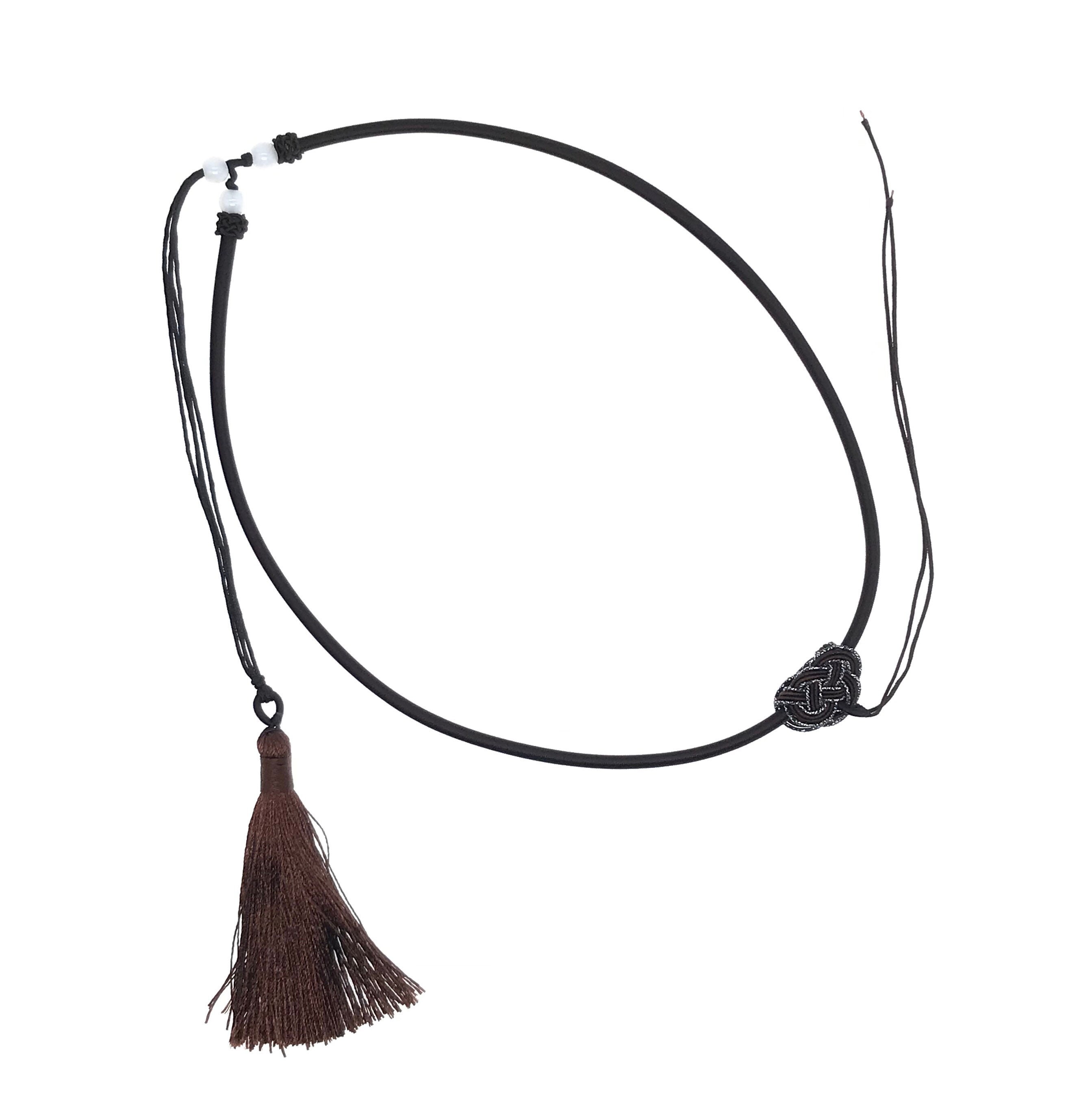 Handmade Silk Cord Knot Necklace: Jade Beads & Tassel, Adjustable 