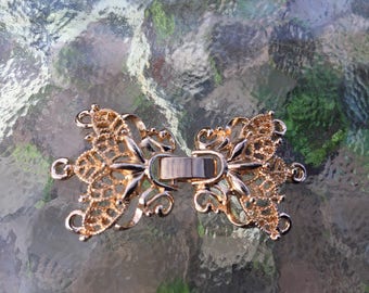 Gold Plated Butterfly Clasp: 3-strand Watch Buckle Style, Necklace or Bracelet  (WB20G)