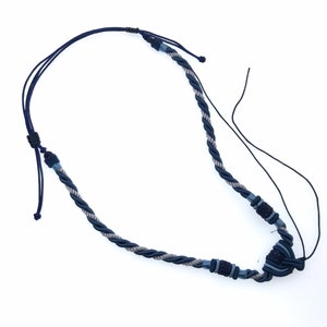 Handmade silk cord knots necklace, blue or grass green, detail knots, adjustable length 16-30 inches, 5-10 mm thickness, tie pendant on!