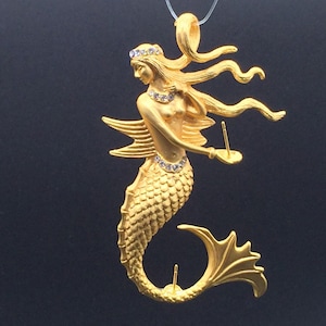 Mermaid pendant with two pins to hold drilled beads in. Frost gold plated. (PD01FG) (beads are optional) Original design and copyrighted