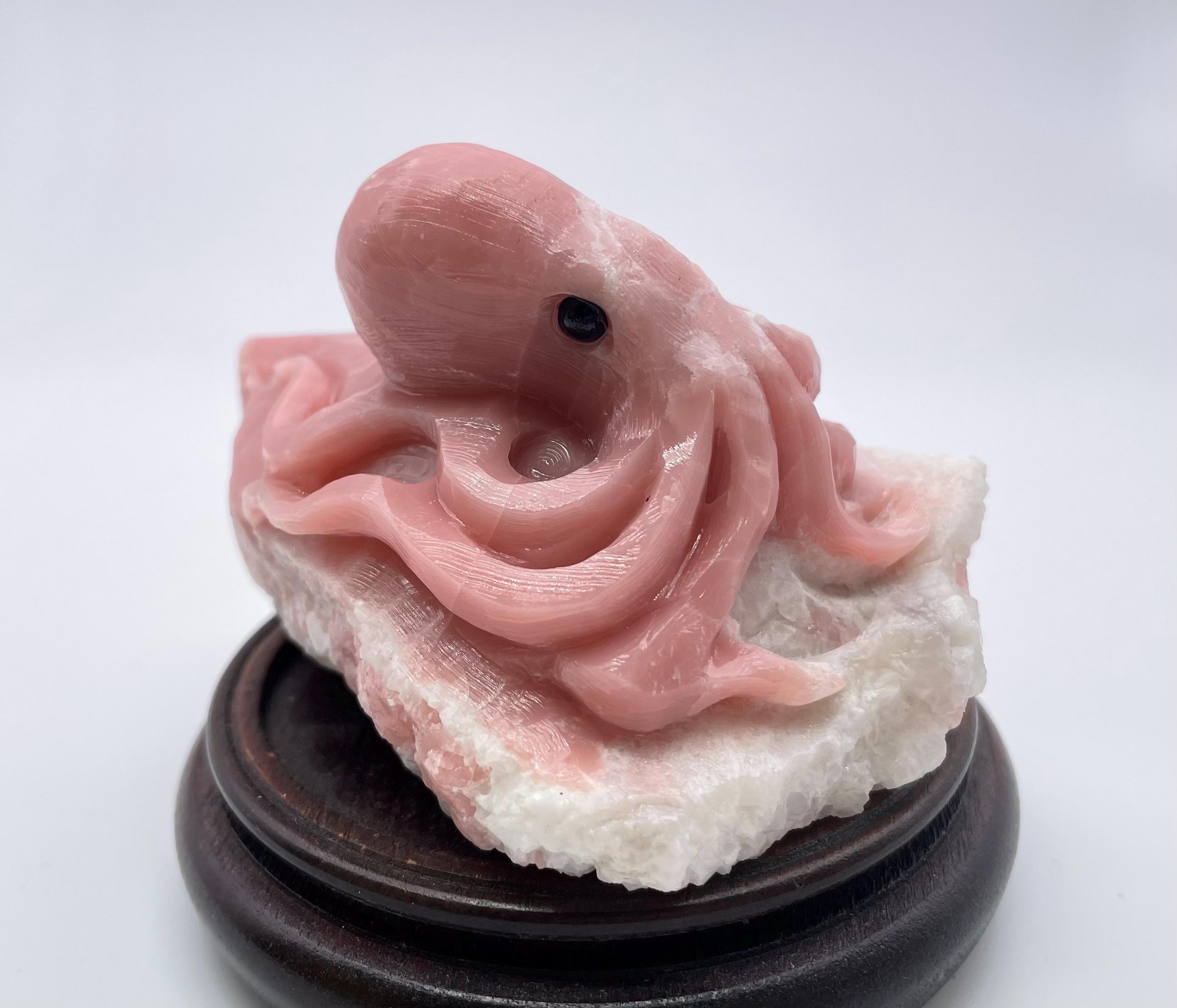 手彫りのピンクオパールタコ彫刻：ペルーの石の芸術、3インチ#2 - Etsy 