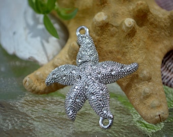 Rhinestone Sea Star Magnetic Clasp: Silver Plated Jewelry Finding