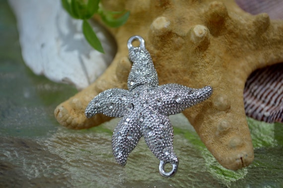 Rhinestone Sea Star Magnetic Clasp: Silver Plated Jewelry Finding