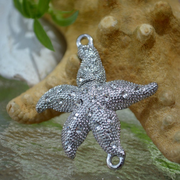Chiusura magnetica a forma di stella marina con strass: componente per gioielli placcato in argento