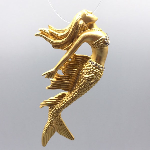 Mermaid pendant or brooch. Frost gold plated. (PD03FG) (Sample not included) Original design and copyrighted.