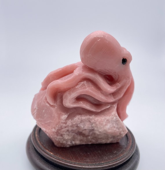 Hand-carved Pink Opal Octopus Sculpture: Natural Peruvian Stone