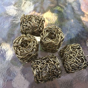 5 pc Brass Plated Woven Beads: Lightweight Jewelry Spacers (1/2x3/4 inch)