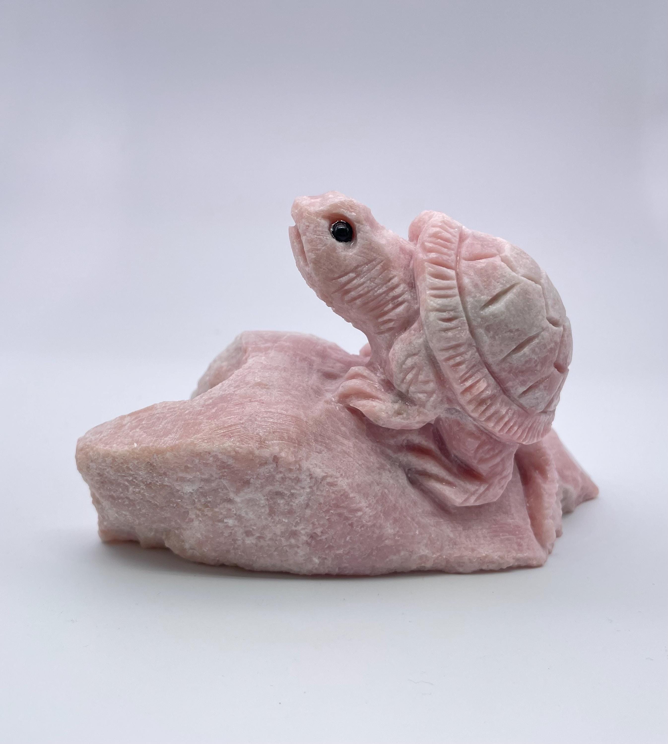 Hand Carved Pink Opal Turtle Sculpture on Raw Stone Base - Etsy