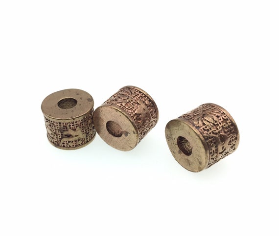 3 pc Engraved Brass Lotus Flower Tibetan Beads 1/2 inch