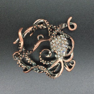 Octopus Toggle Clasp, copper or silver plated, rhinestones on body, (T02C) Original Design and copyrighted, Ocean lover must see!!
