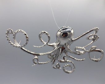 Large octopus pendant with 3 pins to put drilled beads on. Silver plated. (PD05S) (Sample not included) Original design and copyrighted