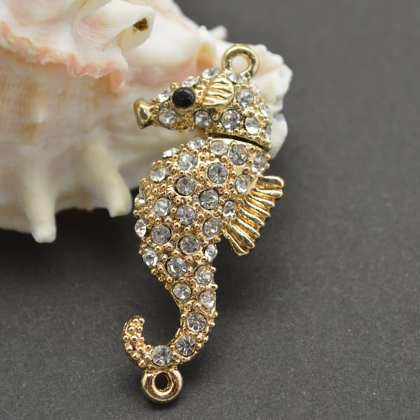 Seahorse Magnetic Clsap:(M04G) New Design,gold plated with rhinestones lovely sea horse magnetic clasp