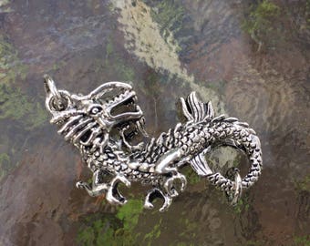 Dragon lobster clasp, (L03S), 1 3/4 x 3/4 inches, silver plated, double sides, Original design and copyrighted! New arrivals!