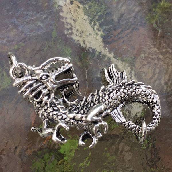 Dragon lobster clasp, (L03S), 1 3/4 x 3/4 inches, silver plated, double sides, Original design and copyrighted! New arrivals!