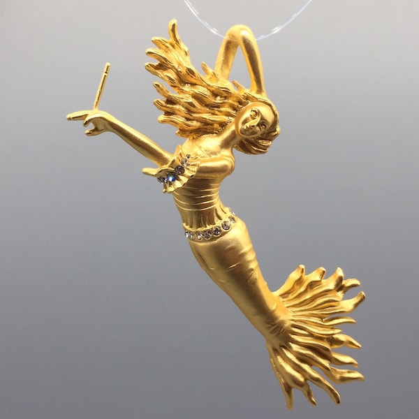 Broche colgante de sirena dorado escarchado: broche de cuentas DIY, detalles de cristal (con derechos de autor)
