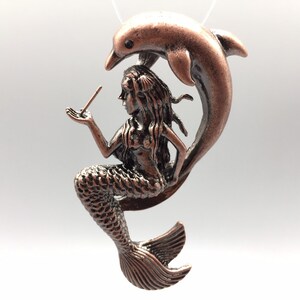 Copper Mermaid and Dolphin Pendant with Bead Pin copyrighted