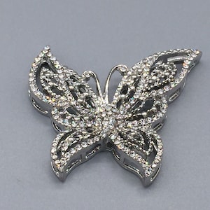 Rhinestone Silver Plated Butterfly Spacer: 2 x 1.75 inch Focal Piece