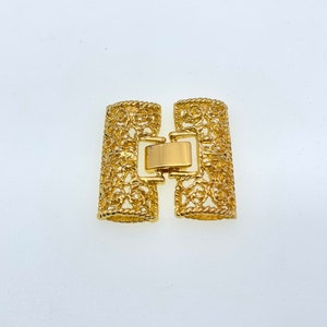 Gold Plated Multi-Strand Clasp: Hollow Bar Watch Buckle (1x1 inch) (WB38G)