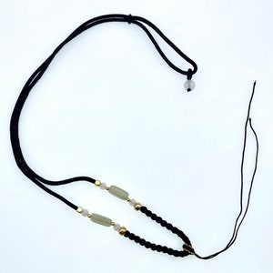 1 PC Silk adjustable cord knot necklace, max 24 inches long, decorated with jade, agate and gold plated beads.  Tie pendant on!CN1
